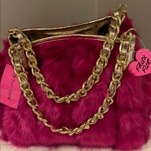 Hot pink faux fur handbag